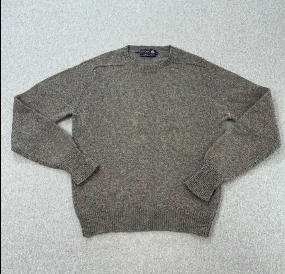 Lord & Taylor Sweater Mens L Tan Crew Neck Pullover Wool Knitted Outdoor Grandpa